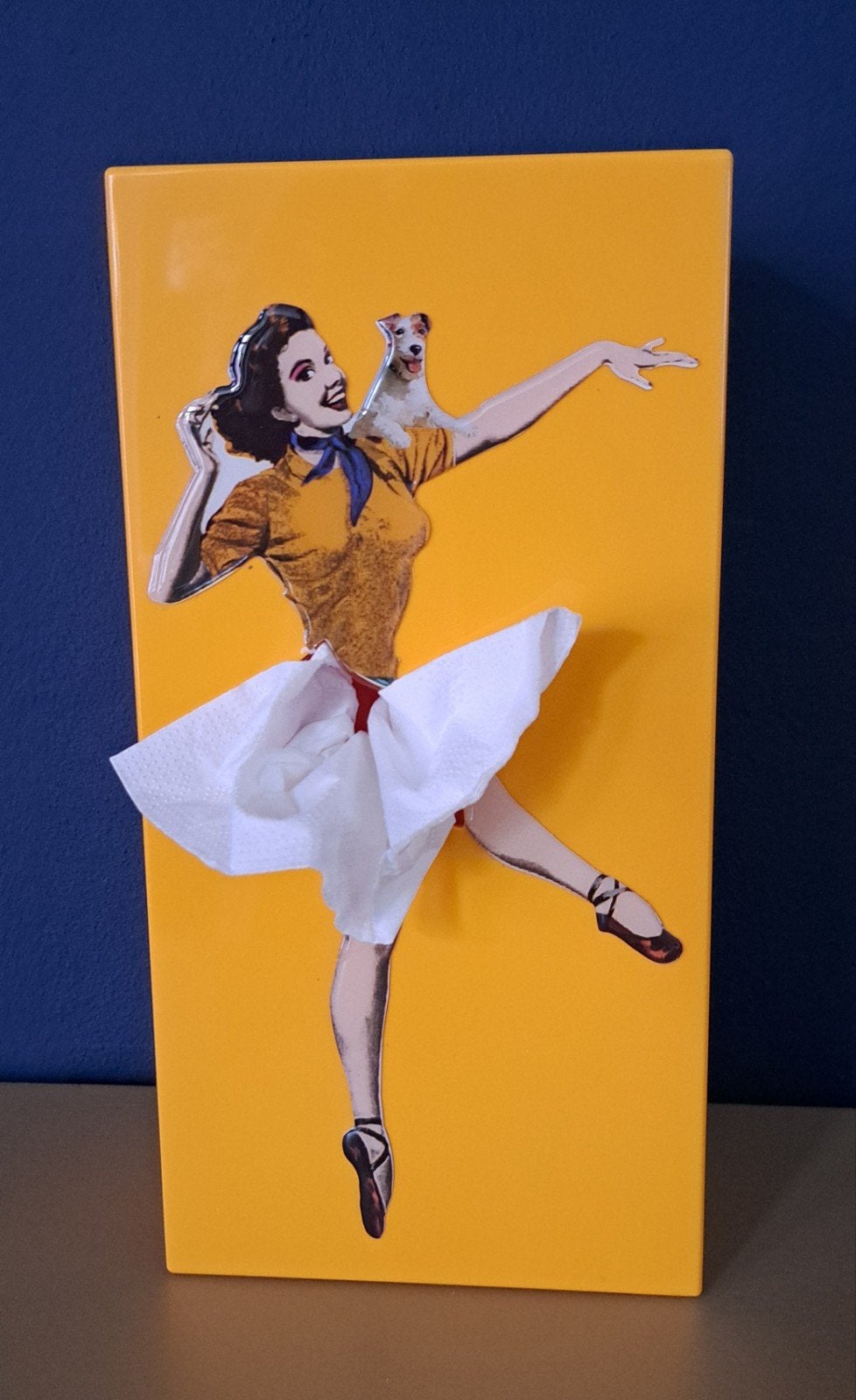 Spextrum tissuebox met danseres en hondje, Vintage, Kunststof, Ophalen of Verzenden, Zo goed als nieuw