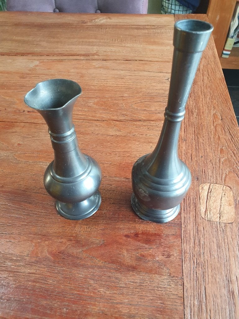 2 antieke Tinnen vazen, Ophalen of Verzenden