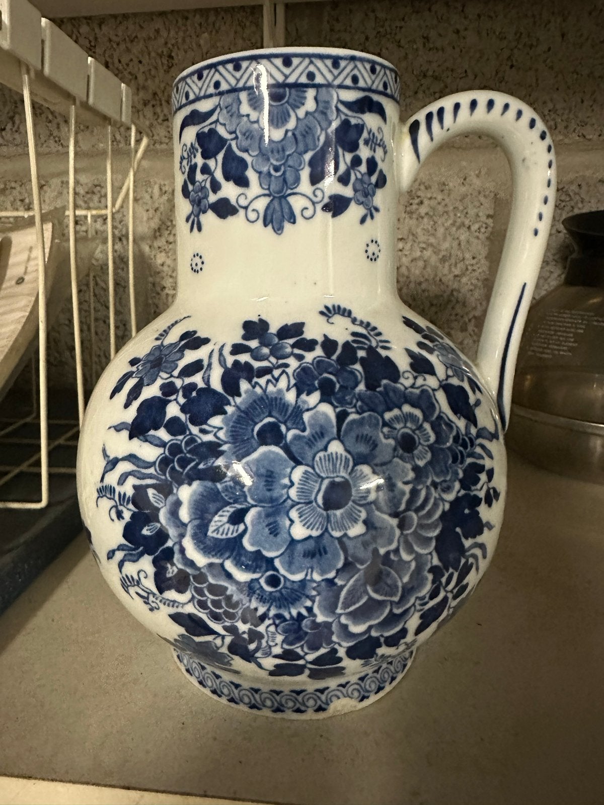 Antieke Delfts Blauwe Kan met Bloemenmotief, Ophalen