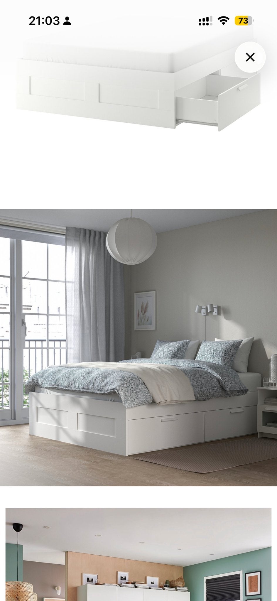 IKEA Brimnes bed 140x200 met lades en hoofdbord, Ophalen, Wit, Tweepersoons, 140 cm