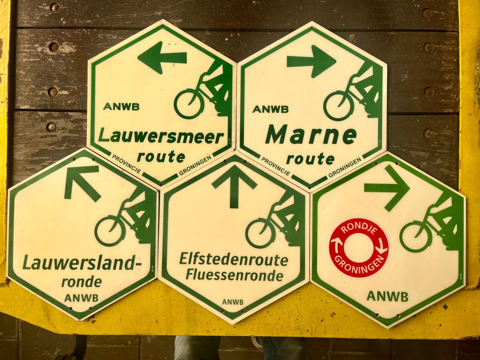 ANWB fietsroute borden Groningen Friesland, Tekstbord, Gebruikt, 34 cm, 30 cm