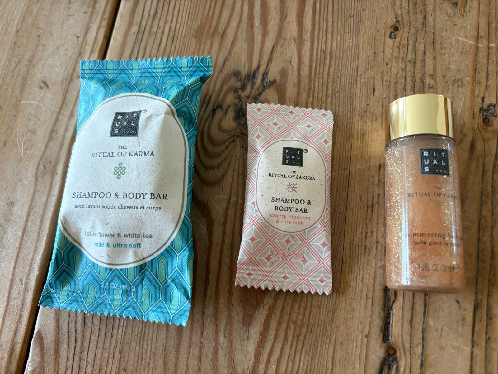 Rituals Mini's: Shampoo, Body Bar & Shimmering Body Oil, Ophalen of Verzenden, Nieuw, Bad & Douche