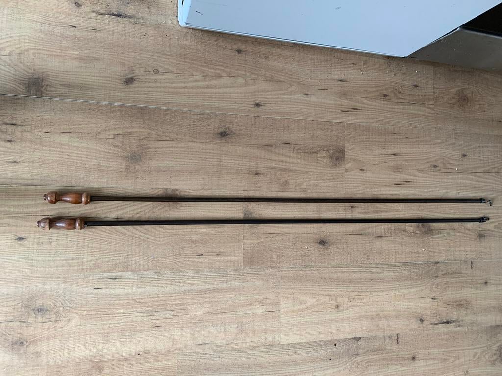 Vintage gordijnroedes met houten handvatten - Set van 2, Ophalen