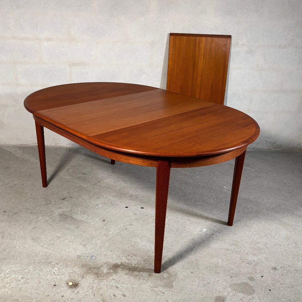 Ronde Uitschuifbare Eettafel — H. Sigh & Søn, Denemarken, 100 tot 150 cm, Verzenden, 200 cm of meer, Zo goed als nieuw