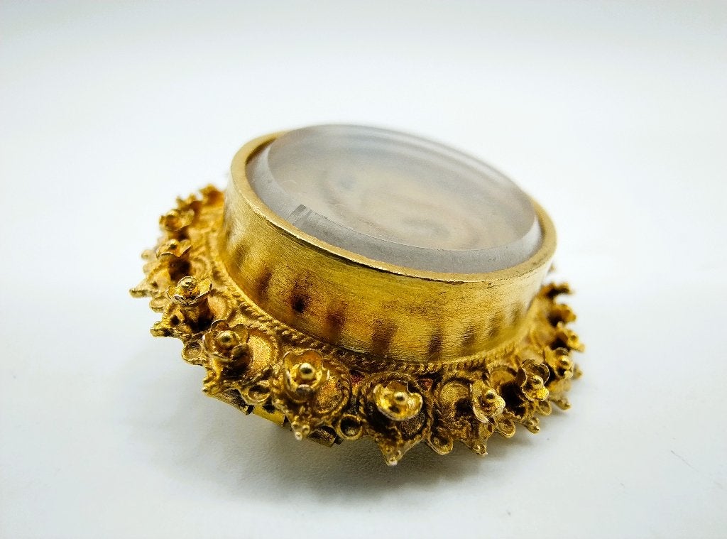 Gouden rouwbroche met haarwerk, 19e eeuw, Zeeuwse knop, Verzenden, Goud, Verguld