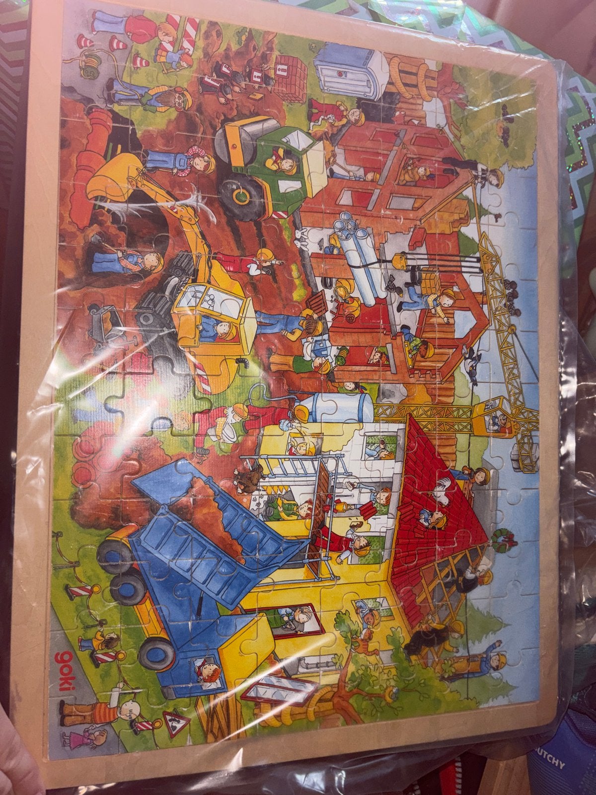 Goki Houten Puzzel Bouwplaats Thema, Ophalen, 2 tot 4 jaar, Gebruikt, Meer dan 50 stukjes