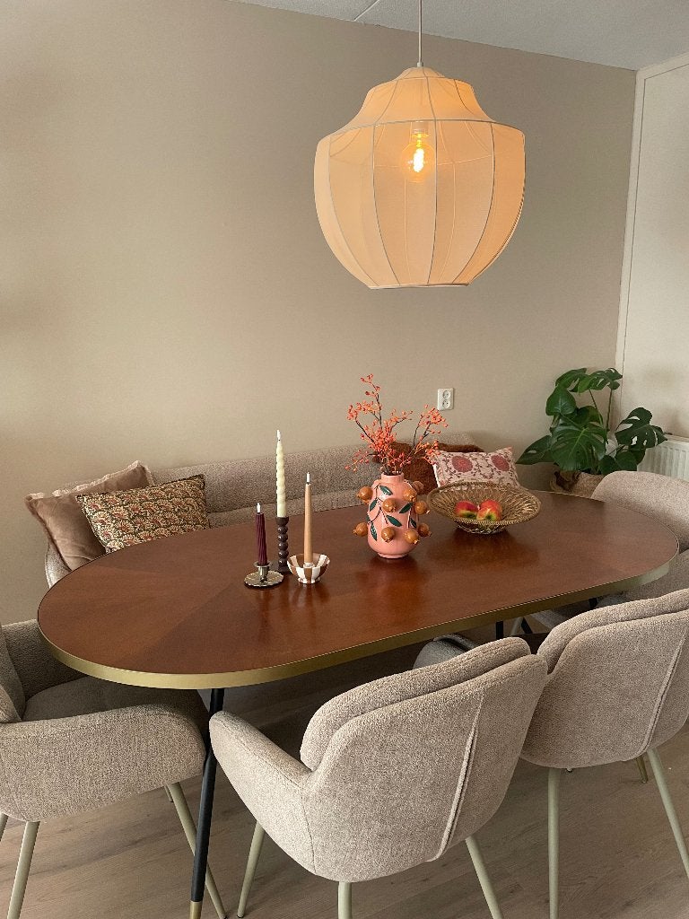 Eetkamerbank en stoelen, Huis en Inrichting, Stoelen, Ophalen, Bruin, Zo goed als nieuw, Vier