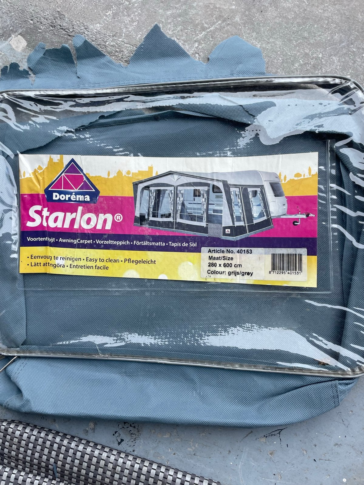 Dorema Starlon Voortenttapijt - Grijs/Zwart 280x600 cm, Caravans en Kamperen, Ophalen of Verzenden, Zo goed als nieuw