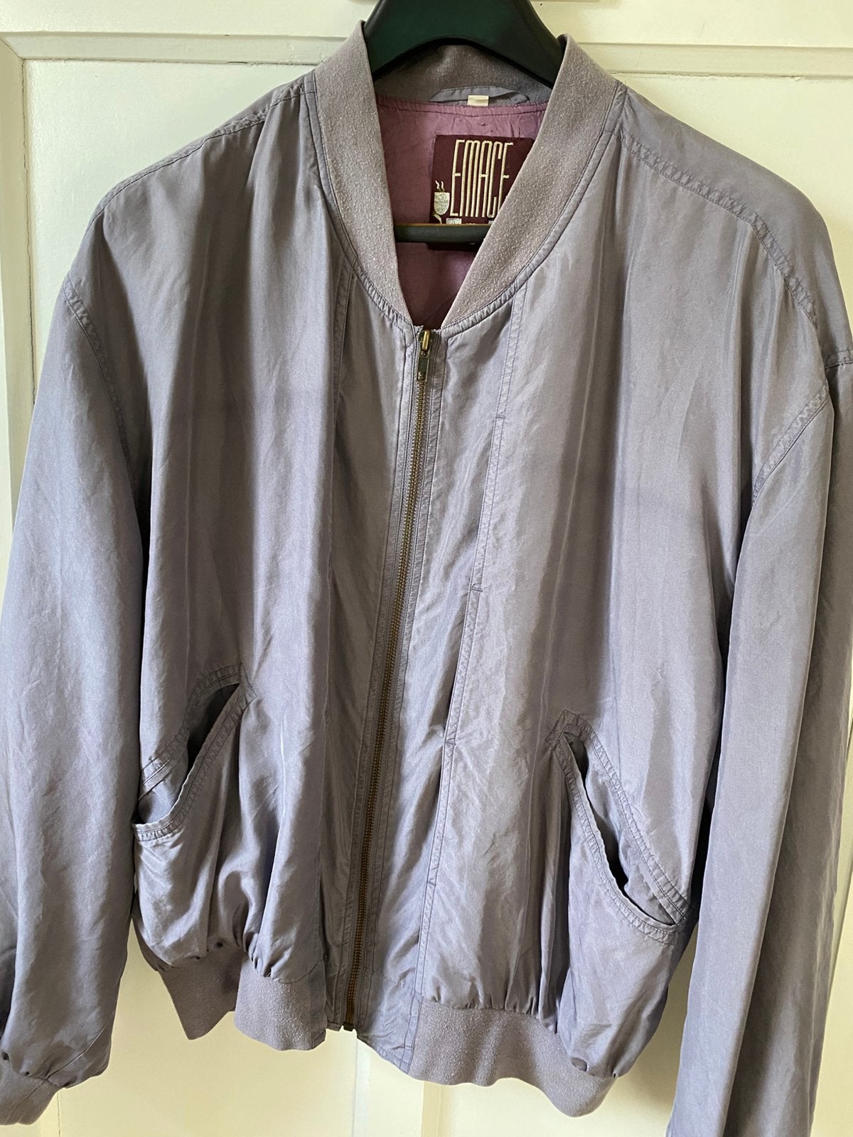 Vintage bomber jas jack lila zuiver zijde Emace M, Verzenden, Zo goed als nieuw, Maat 48/50 (M), Paars