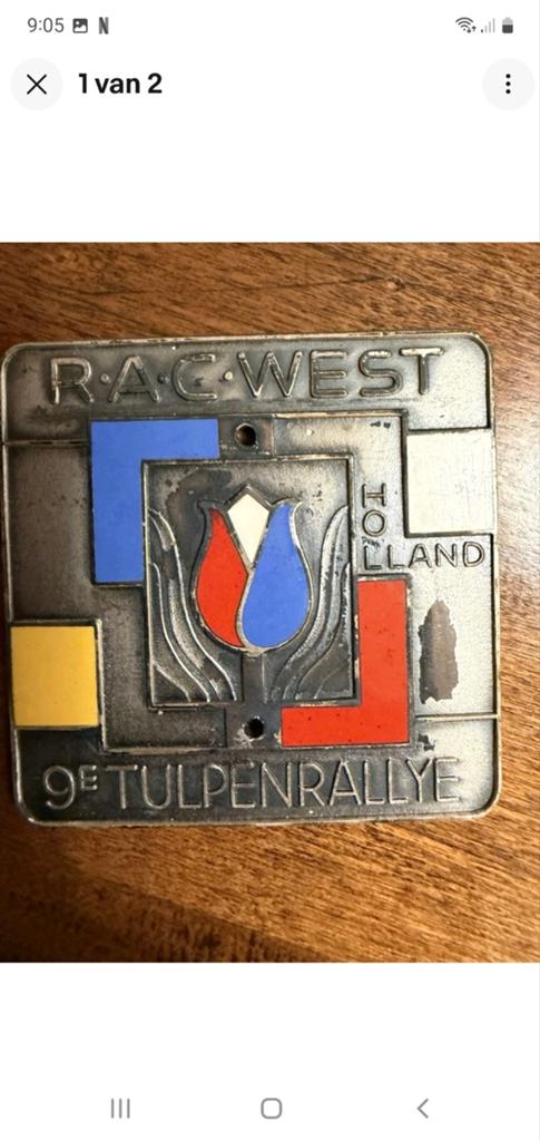 GEVRAAGD: Vintage Tulpenrallye Auto Emblemen - RAC West, Ophalen of Verzenden, Gebruikt