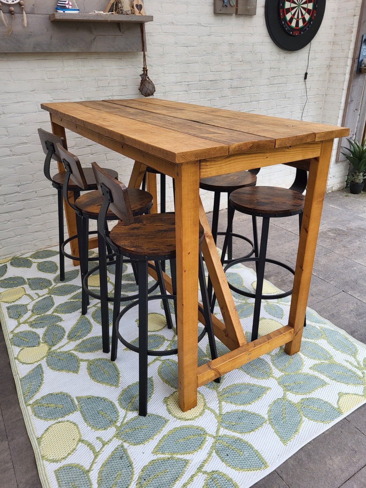 Houten bar/eet/sta tafel met 6 krukken, Ophalen