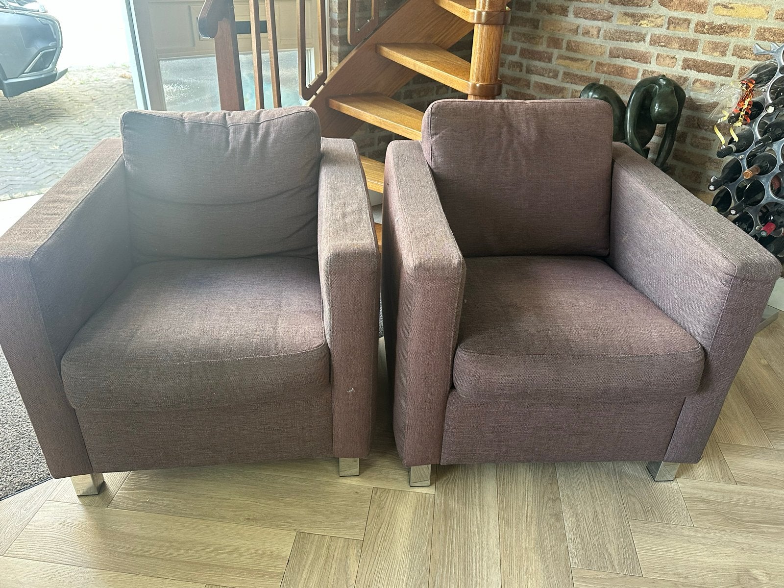 Twee comfortabele fauteuils - paars/bruin, Ophalen, Gebruikt, Stof, 75 tot 100 cm