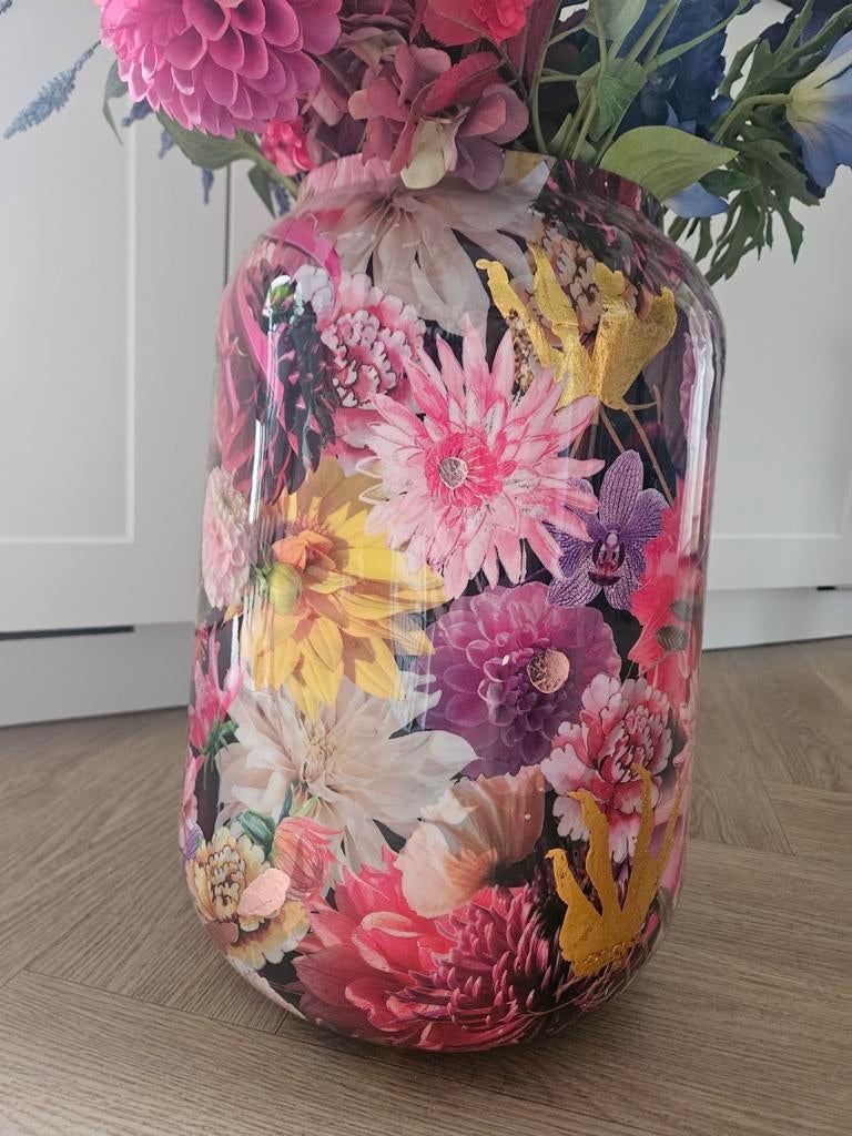 Kleurrijke bloemen vaas, Ophalen, Overige kleuren, Minder dan 50 cm, Glas