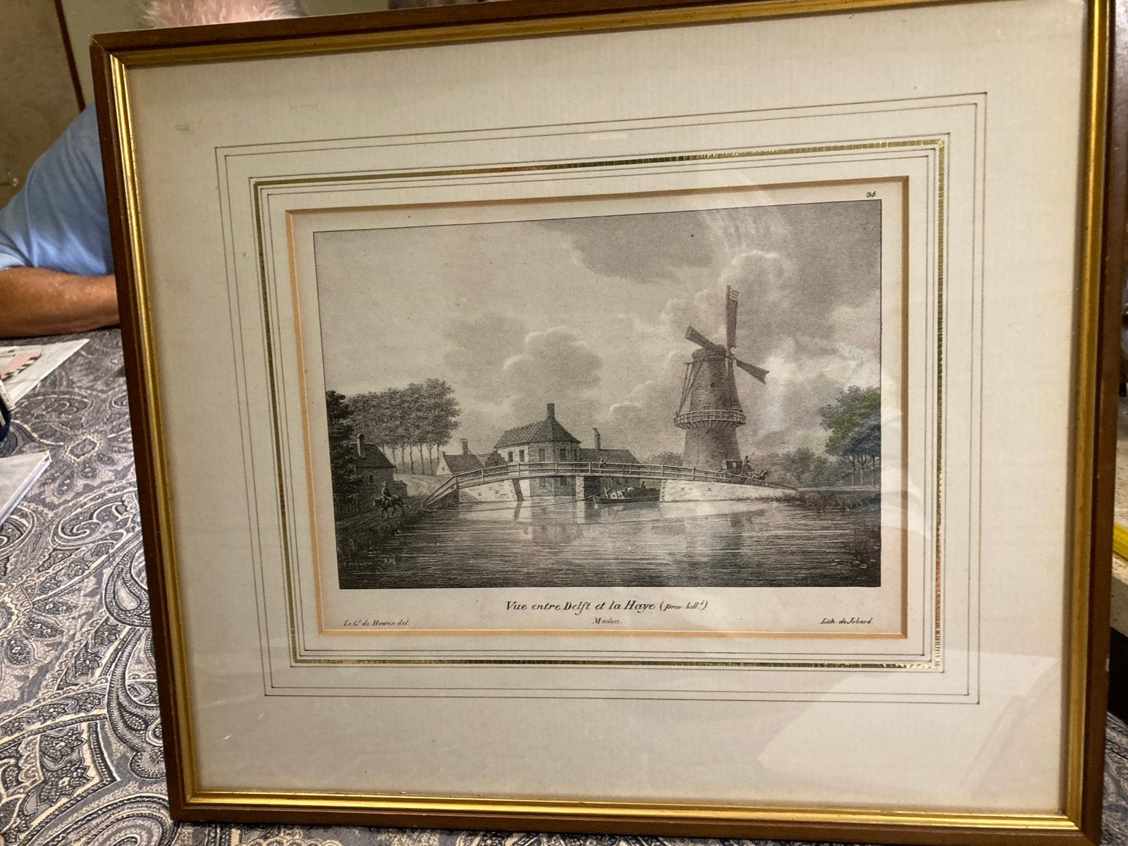 Gravure: Gezicht tussen Delft en Den Haag (18e eeuw), Antiek en Kunst, Ingelijst, Verzenden, Gravure, Landschap