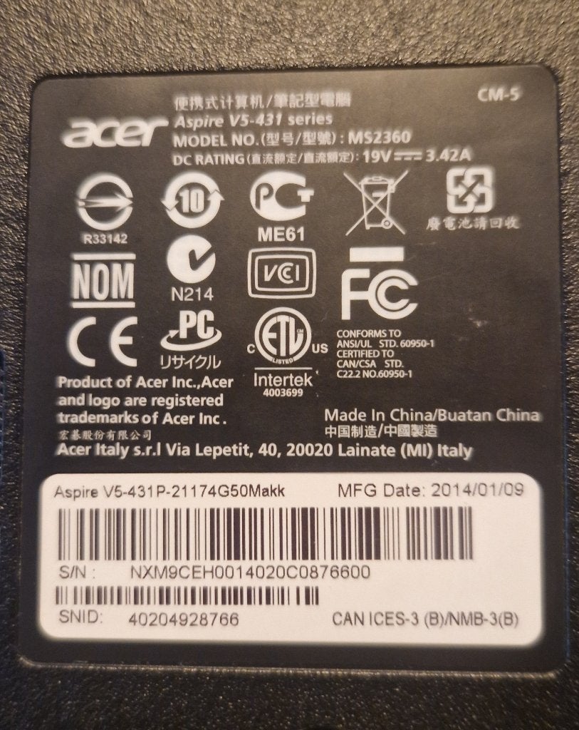 Acer Aspire V5-431 - met oplader, Computers en Software, Ophalen, Gebruikt, HDD, Qwerty