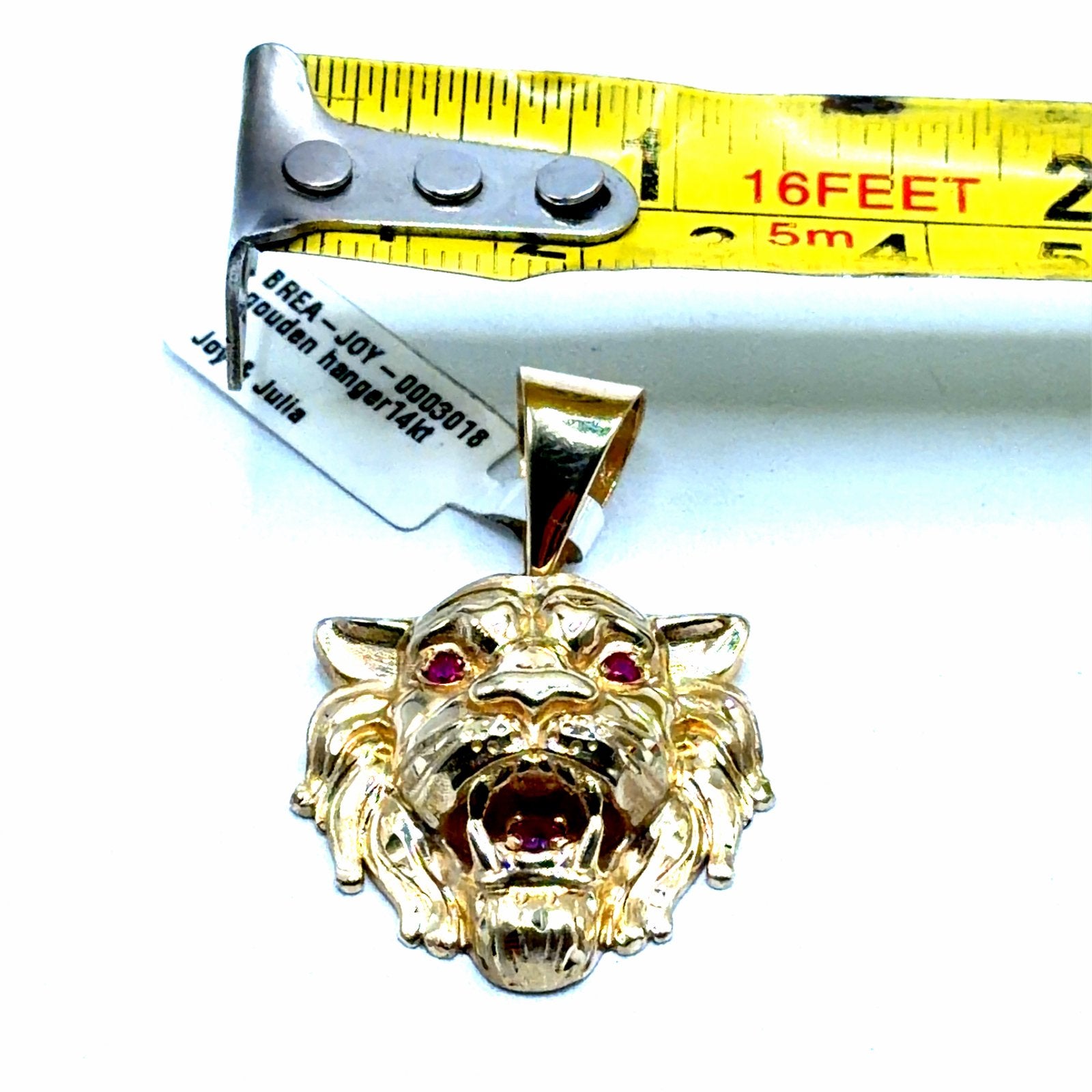 Gouden Leeuwenkop Hanger 14K met Robijnen Ogen, Www.bredajuwelier.nl, Nieuw, Ophalen of Verzenden, Met edelsteen
