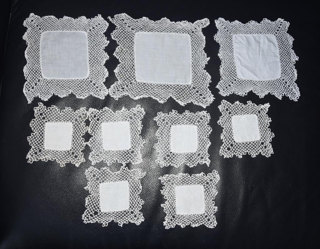 Set van 9 antieke kanten kleedjes doopkleedjes onderleggers, Verzenden