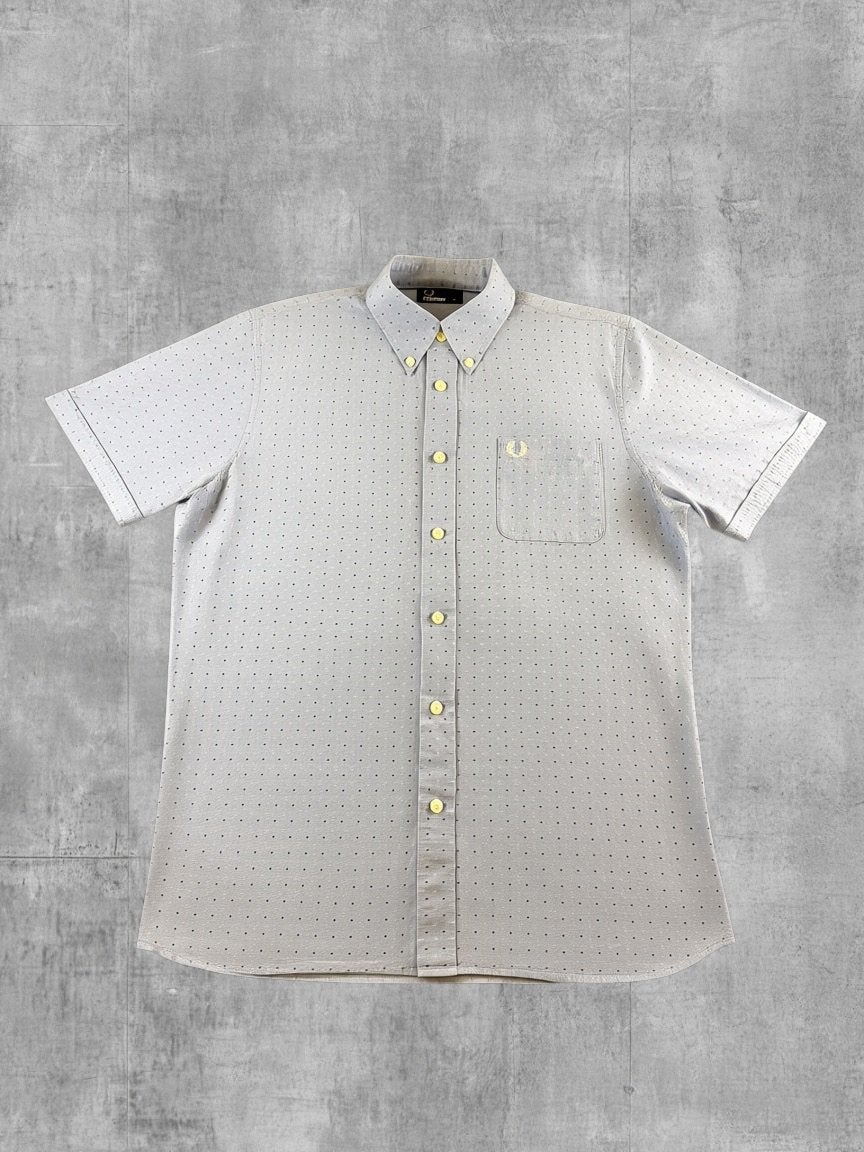 Fred Perry blouse grijs print heren maat L overhemd hawaii, Reichenbachstrasse 12, 80469 München, Duitsland, Verzenden, Zo goed als nieuw