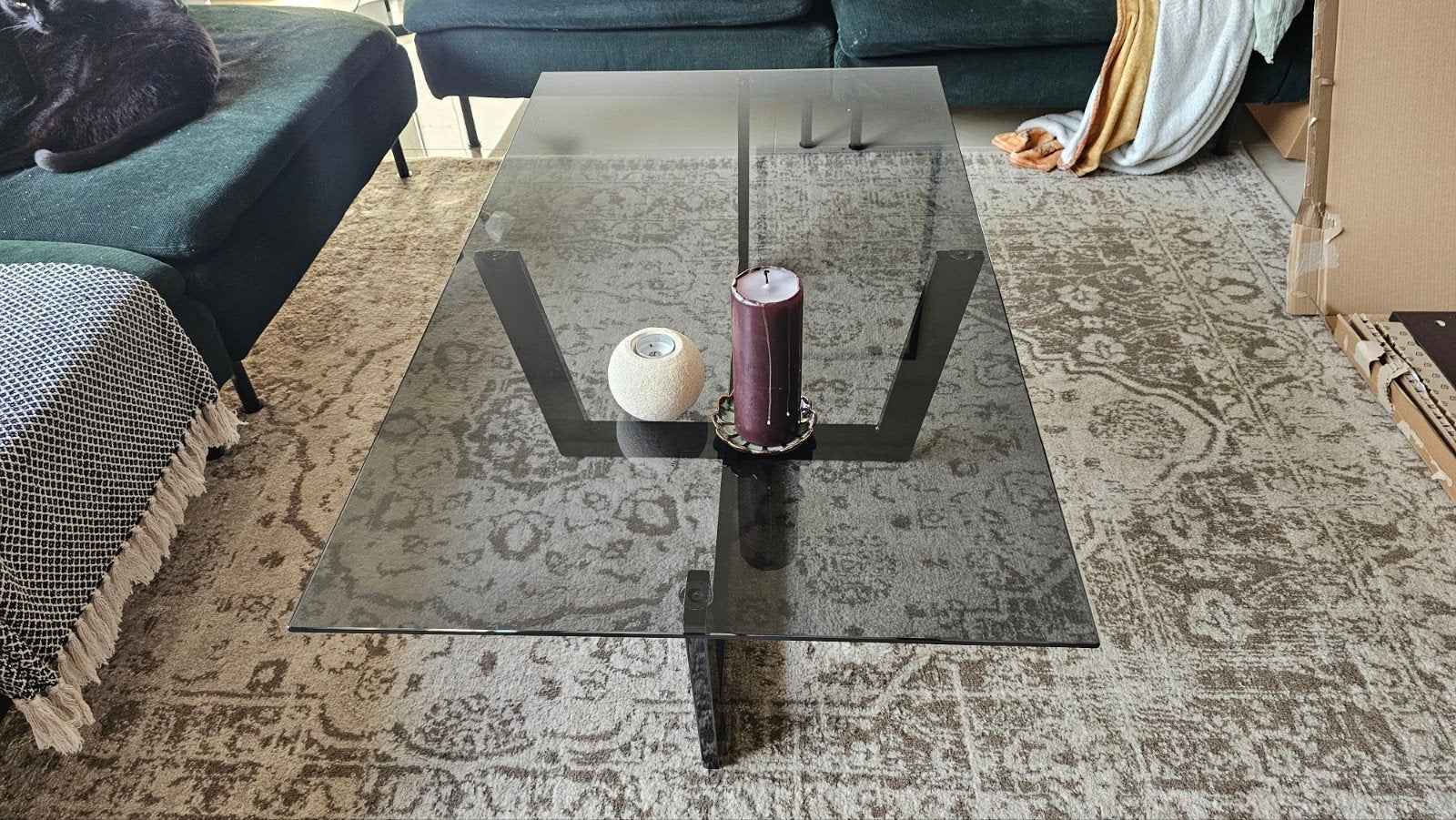 Zwarte glas salontafel, Huis en Inrichting, Ophalen, Gebruikt, Zwart, Moderne