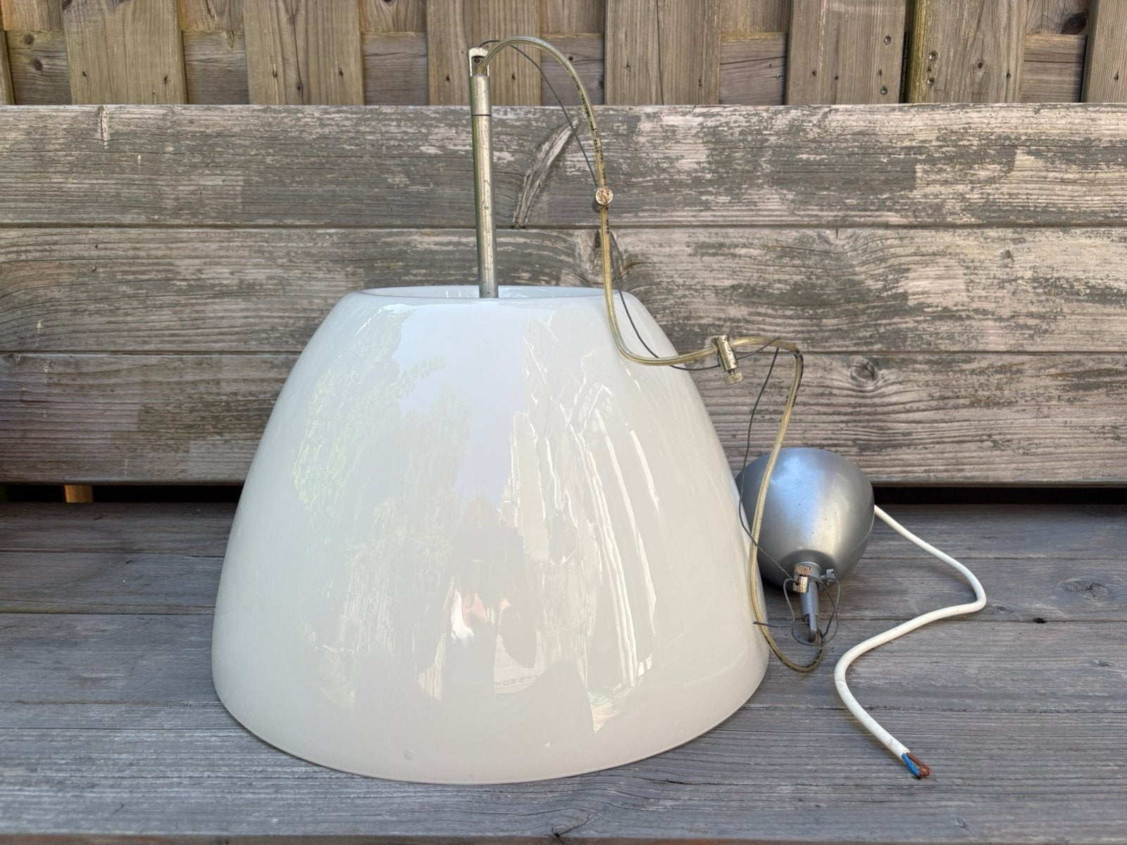 Wit glazen hanglamp, Gebruikt, 24 cm, Wit, Rond