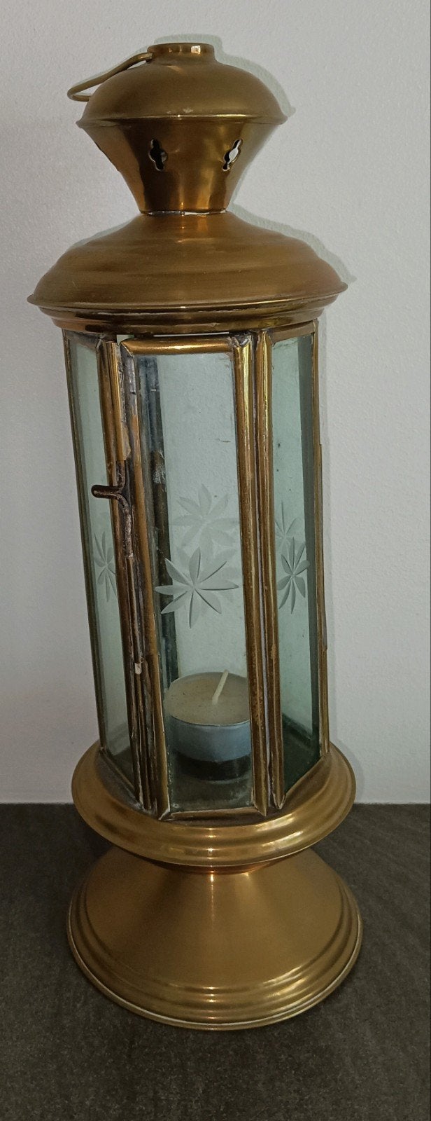Antieke Messing Lantaarn met Geslepen Glas, Ophalen of Verzenden