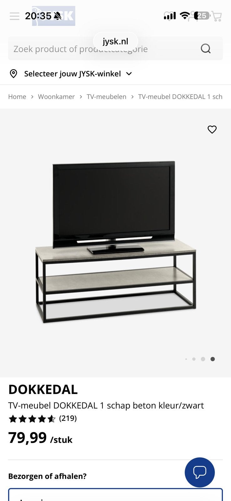 Jysk tv meubel dokkedal B120 x H46 x D40 cm, Ophalen, Gebruikt, 25 tot 50 cm, Minder dan 100 cm