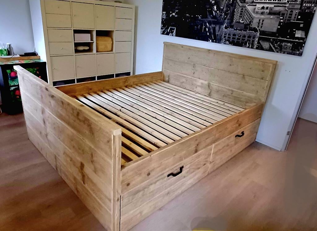 2-persoonsbed met lades 160 180 200 220 140 210 120, Huis en Inrichting, Slaapkamer | Bedden, Ophalen, 180 cm, Hout, Nieuw