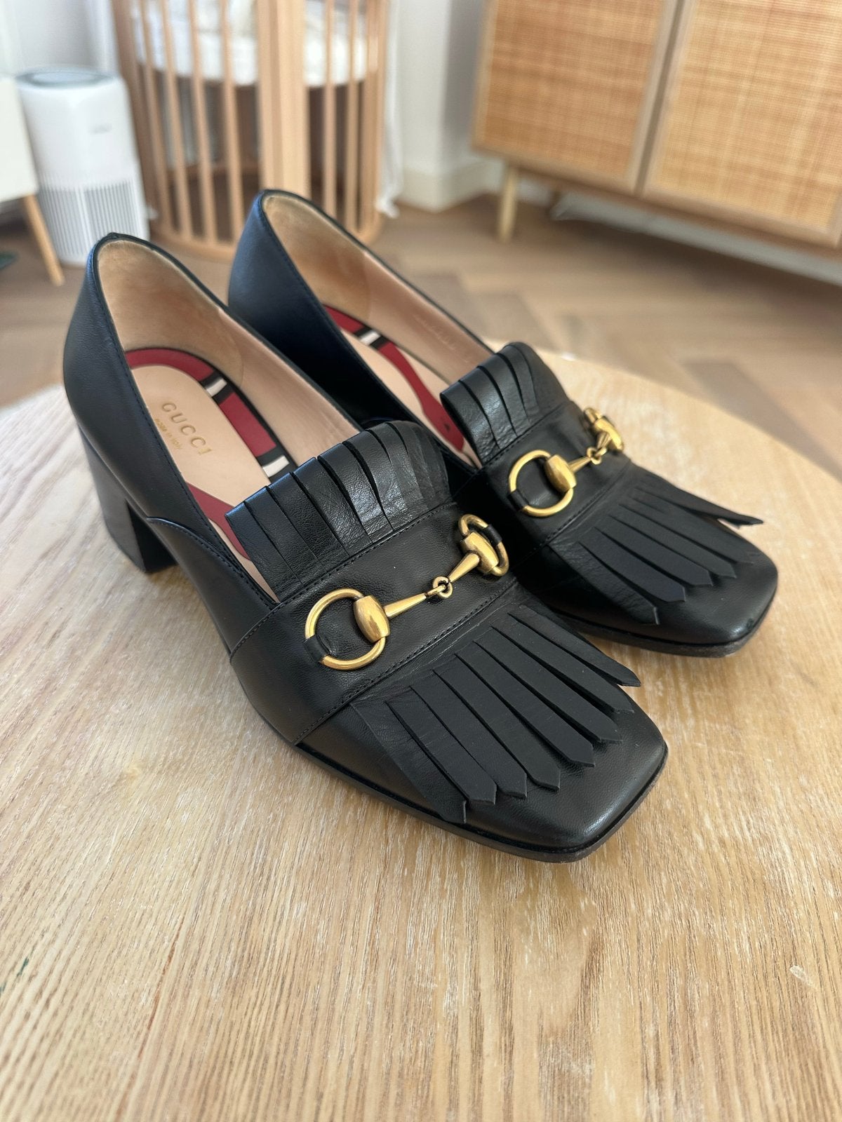 Gucci Peyton hakken/loafer 37.5 - Zwart Leer - Bijna Nieuw, Kleding | Dames, Ophalen of Verzenden, Zo goed als nieuw, Zwart, Instappers