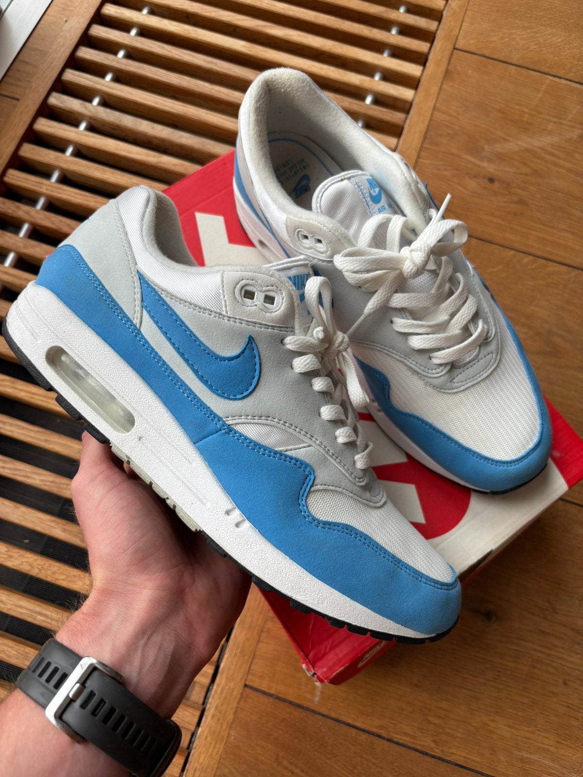 Air max 1 university blue, Ophalen of Verzenden, Zo goed als nieuw, Blauw