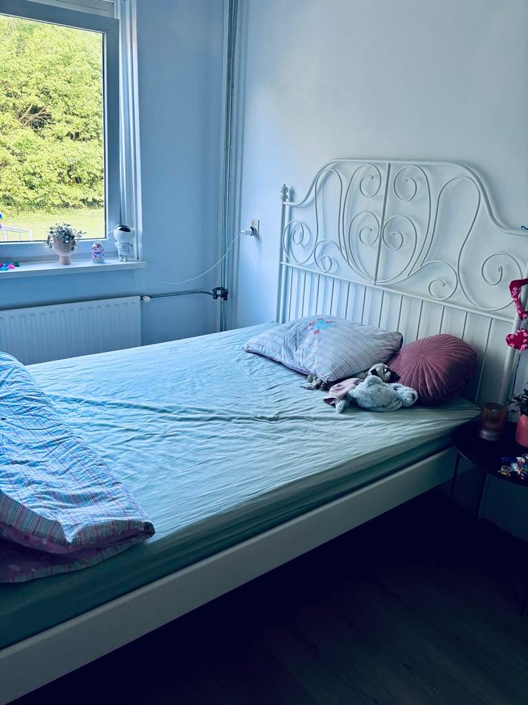 IKEA LEIRVIK Bedframe 140x200 met versteröy pocketvering, 90 cm, Eenpersoons, Wit, Ophalen of Verzenden