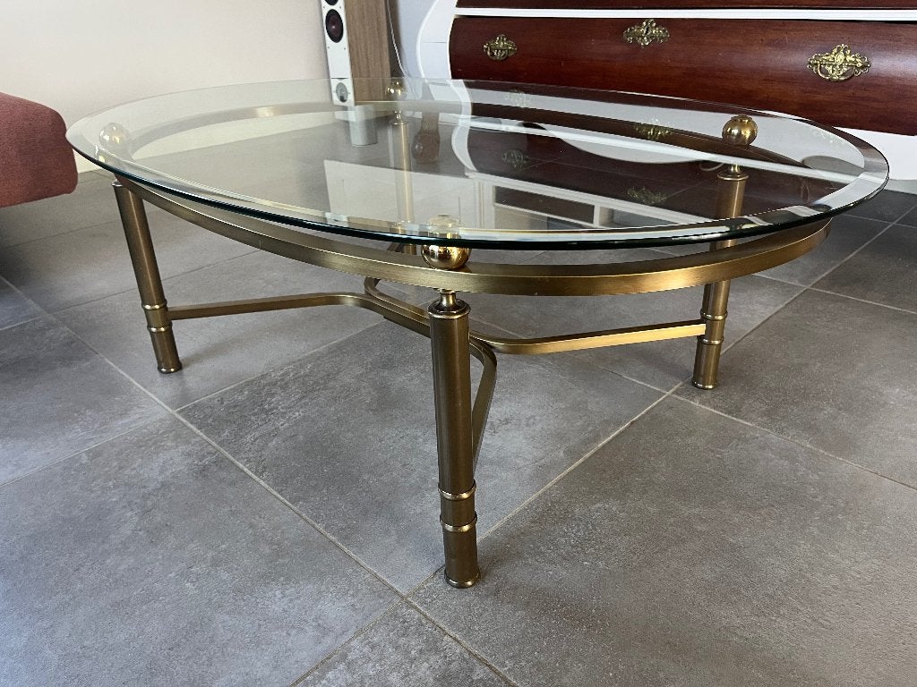 Glazen ovale salontafel, Ophalen, Gebruikt, 100 tot 150 cm, 50 tot 100 cm