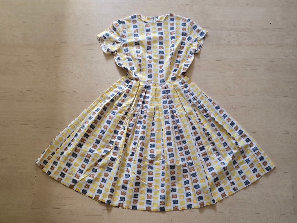 Vintage jurk met vierkantjesprint, Meerkleurig, Ophalen of Verzenden, Zo goed als nieuw, Vintage