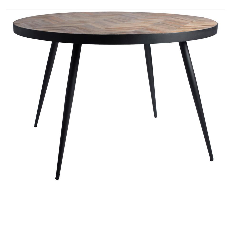 Eettafel rond. Visgraat eiken. Tafel Mateo 1,20m., Ophalen, 100 tot 150 cm, Zo goed als nieuw, Teakhout