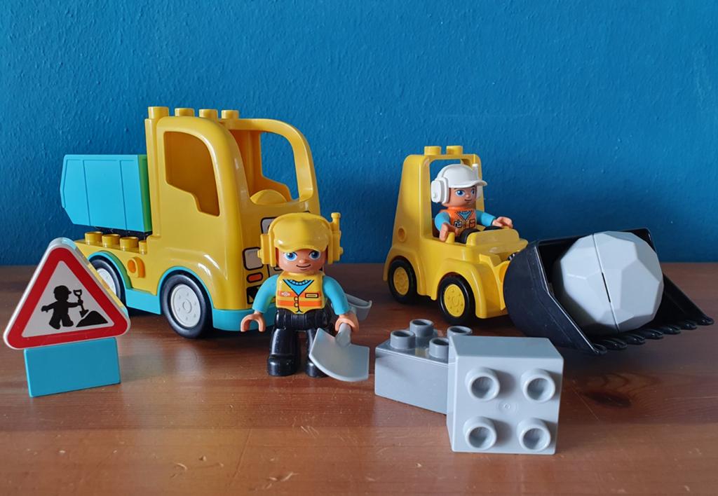 Duplo Dumptruck en bulldozer met grote Rock, Ophalen of Verzenden, Zo goed als nieuw, Duplo