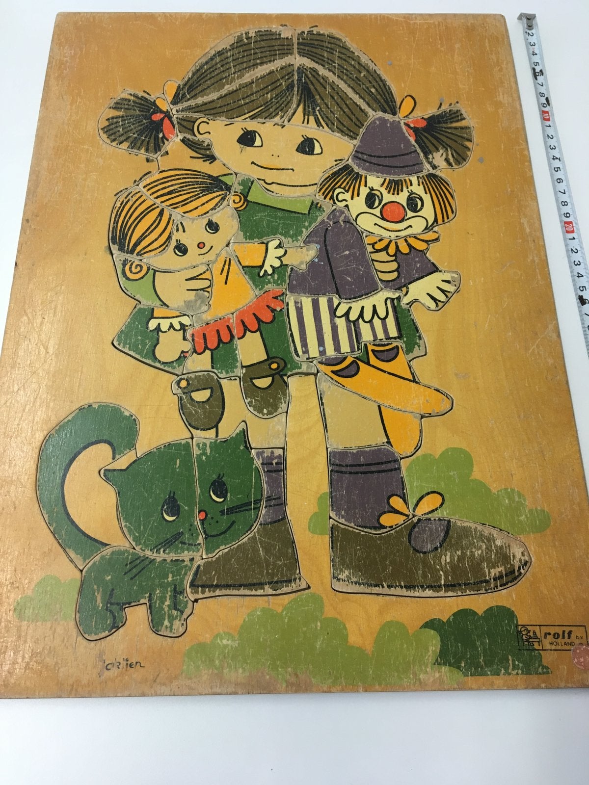 Vintage houten puzzel Jaklien Rolf, Kinderen en Baby's, Ophalen of Verzenden, 10 tot 50 stukjes, Gebruikt, Van hout