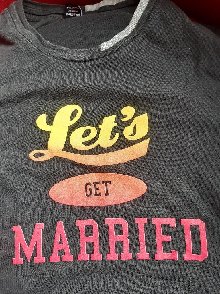 shirt, gsus,     " let`s get married"     maat L, Kleding | Heren, Ophalen of Verzenden, Zo goed als nieuw, Zwart, Accessoires