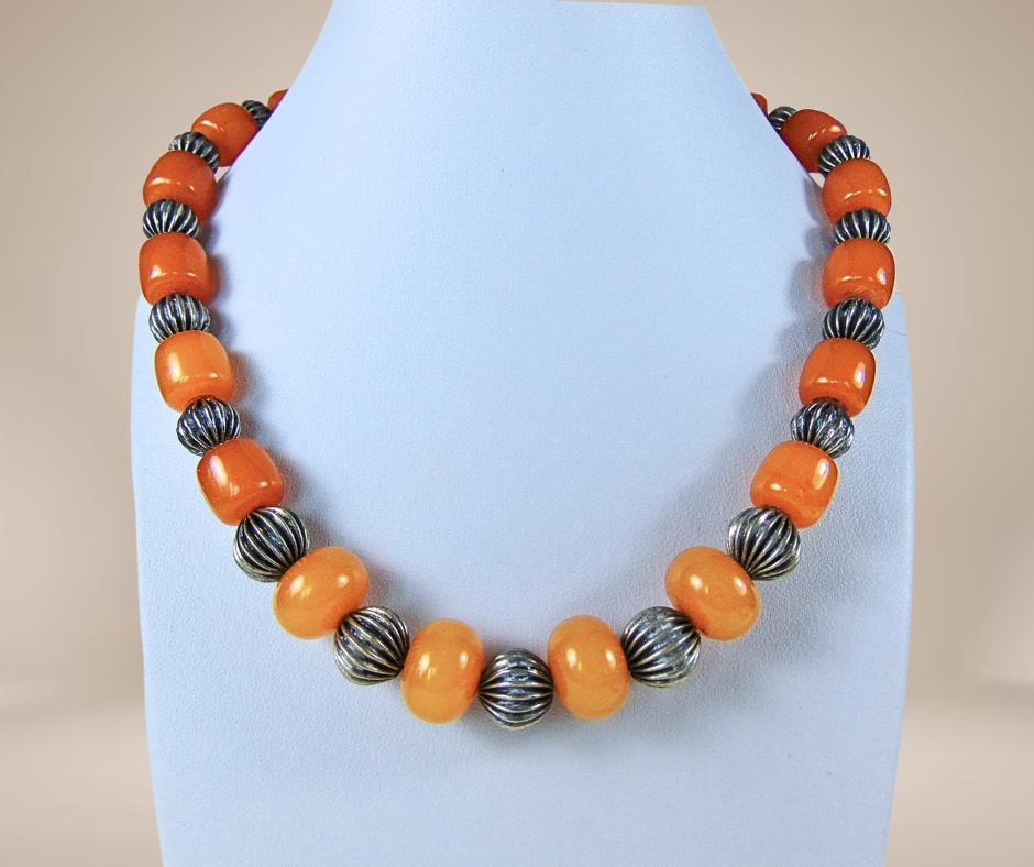 Prachtig copal AMBER collier ketting zilveren bolsluiting!, Overige materialen, Overige kleuren, Verzenden, Zo goed als nieuw