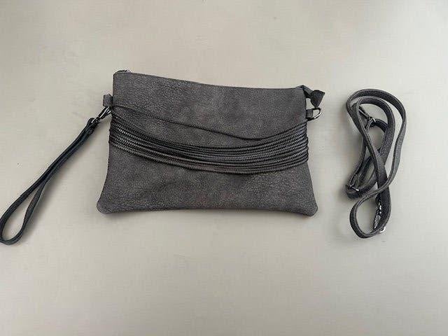 Donkergrijze schoudertas/clutch van kunstleer, Verzenden, Zo goed als nieuw, Schoudertasje