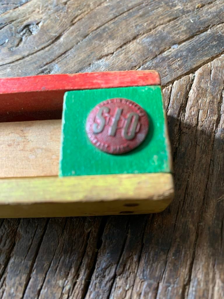 Antieke houten ratelaar - Kleurrijk speelgoed met S10-logo, Ophalen of Verzenden