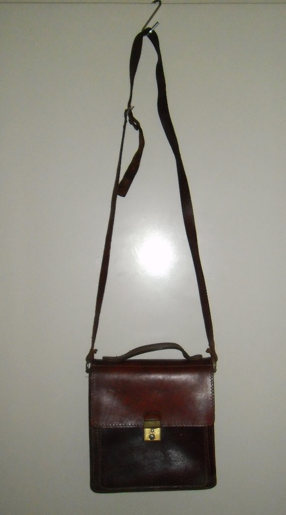 Vintage,zwaar lederen tas,tuigleder, kwaliteit!Schouderriem, Overige merken, Gebruikt, Bruin, Ophalen of Verzenden