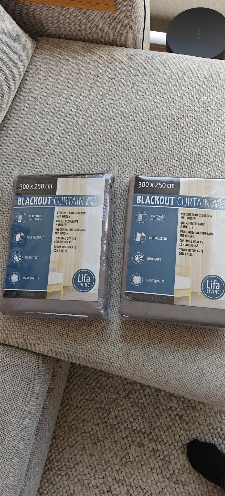Verduisterende gordijnen met ringen - 300x250  - Dark Taupe, Bruin, LIFA Living, Nieuw, Ophalen of Verzenden