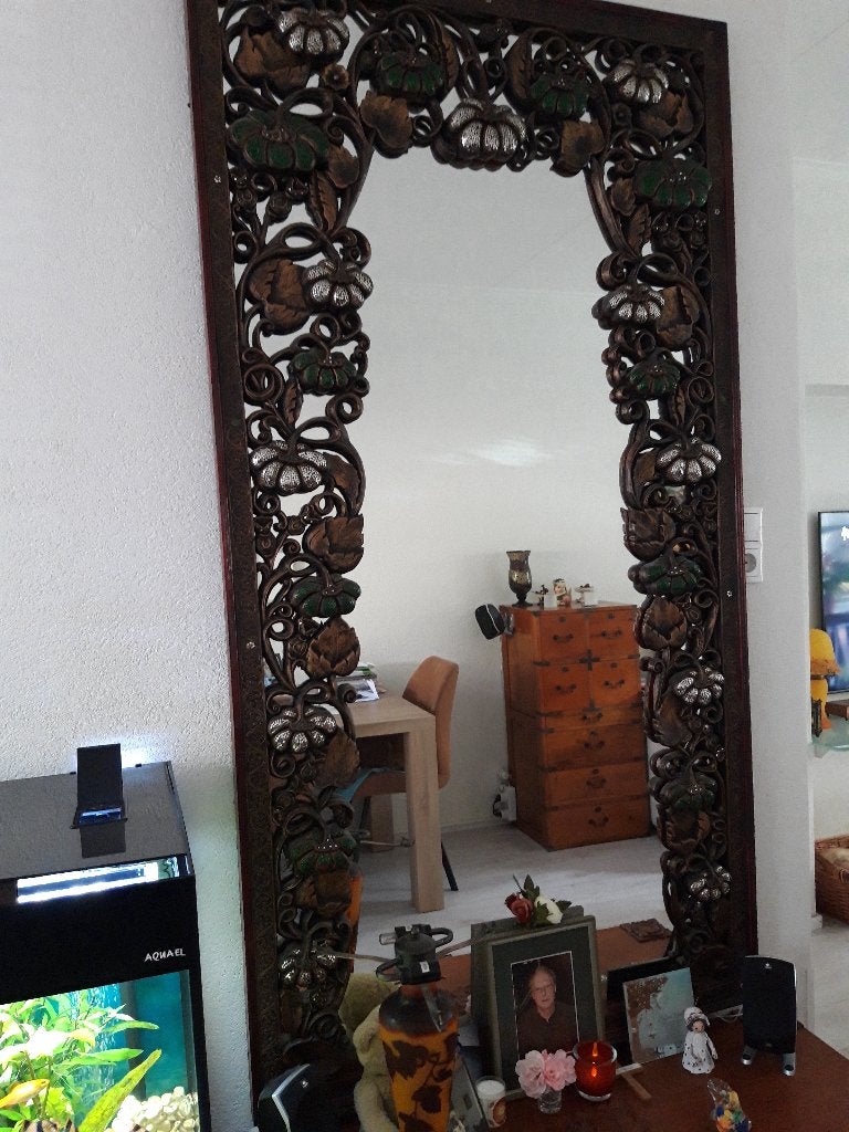 Prachtige Spiegellijst met Spiegel uit Thailand 193x100cm., Ophalen, Overige onderwerpen, Houtsnijwerk, Handgemaakt