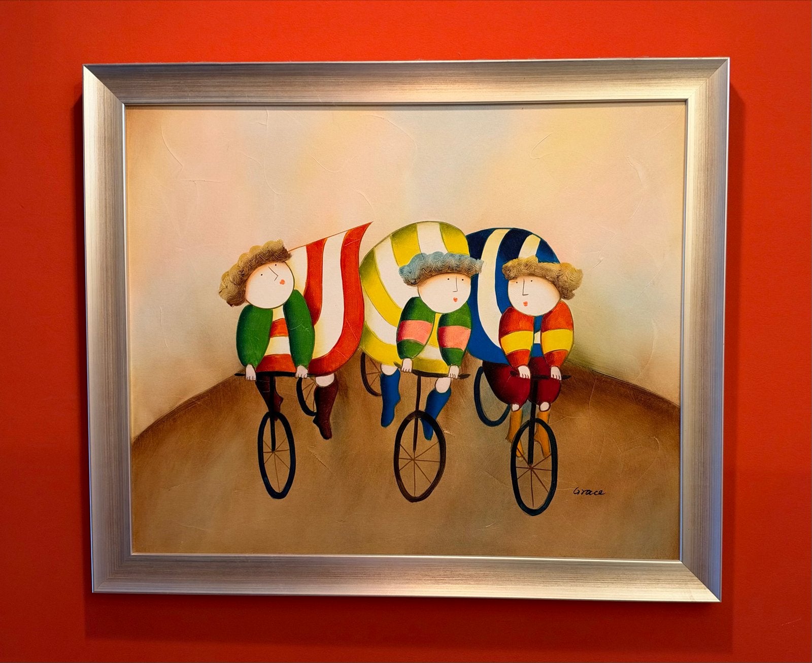 Vrolijk schilderij van Grace met mooie lijst – 75 x 63 cm, Ophalen, Gelimiteerde oplage, Olieverf