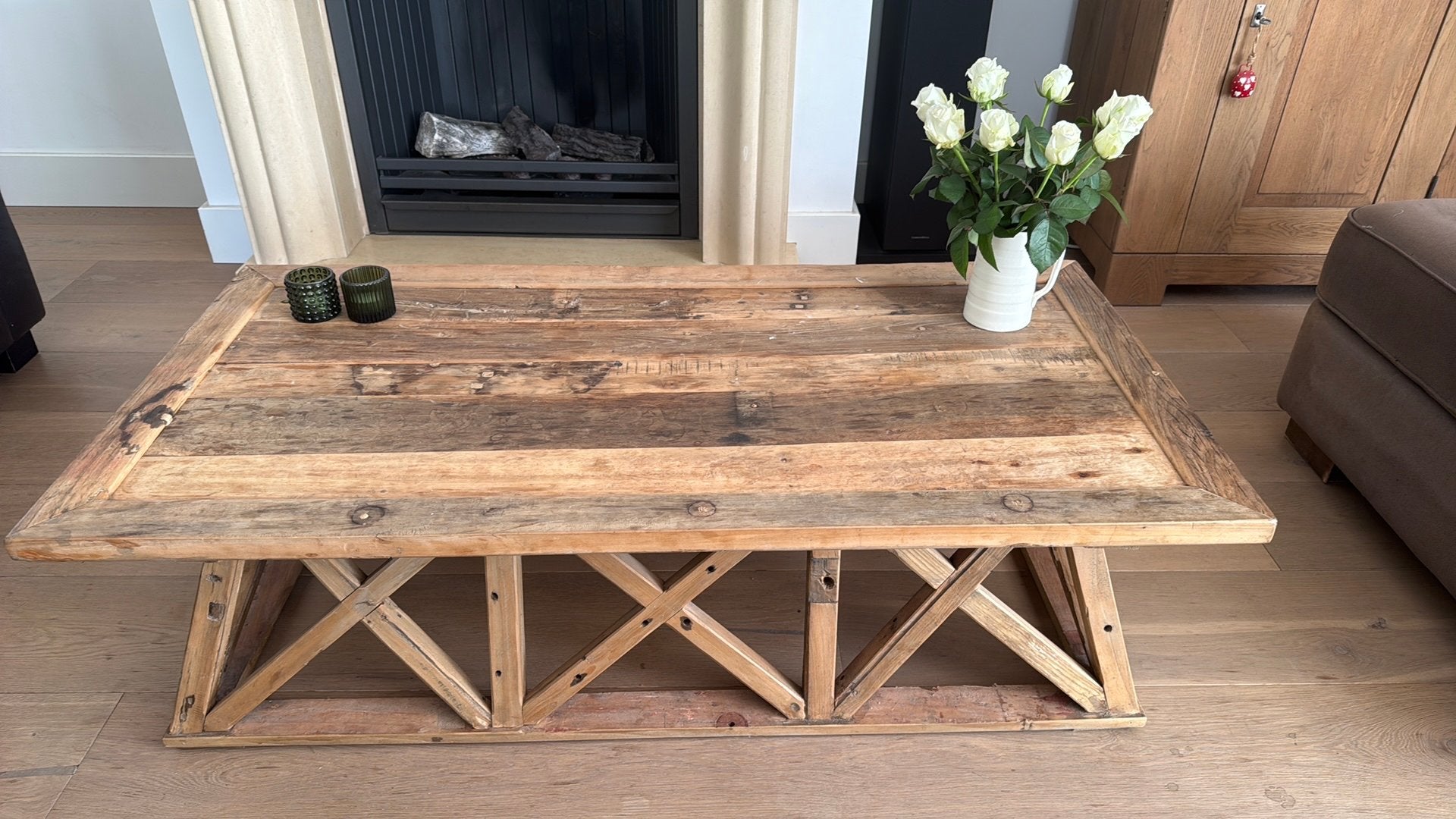 Stoere salontafel, koffietafel, landelijk, uniek en stevig, Ophalen, Gebruikt, 100 tot 150 cm, 50 tot 100 cm