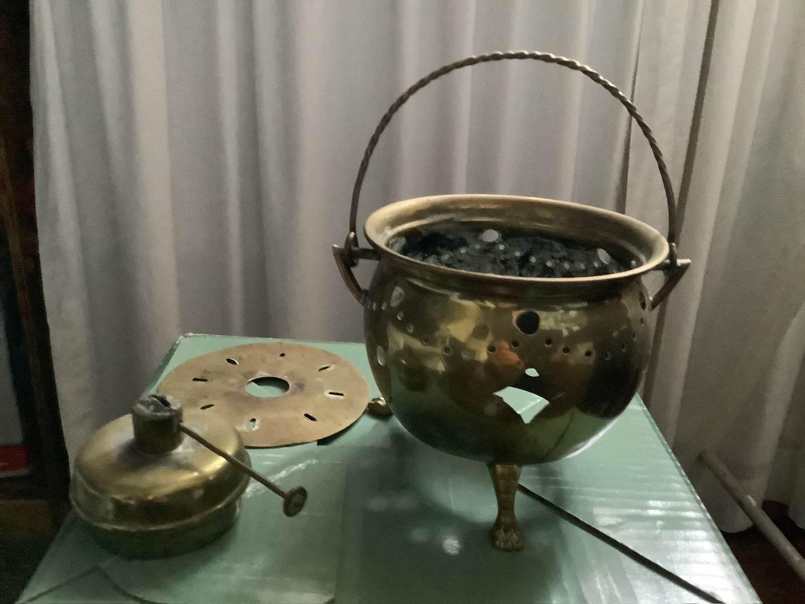 antiek koperen theelichtje, Antiek en Kunst, Ophalen of Verzenden, Koper
