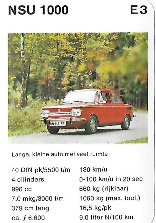 Kw18 autokaartje nsu 1000, Ophalen of Verzenden, Zo goed als nieuw, Auto's