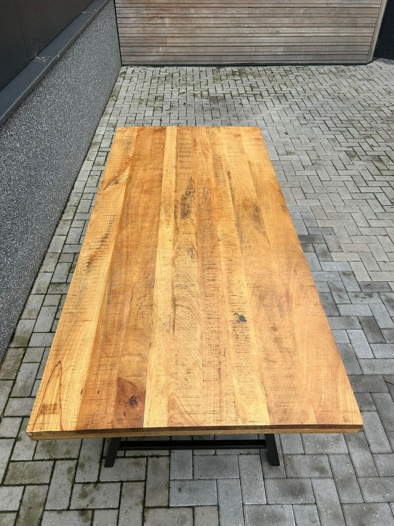 Eettafel Mangohout Rechthoek 220x100cm, Overige materialen, 200 cm of meer, Ophalen of Verzenden, Zo goed als nieuw