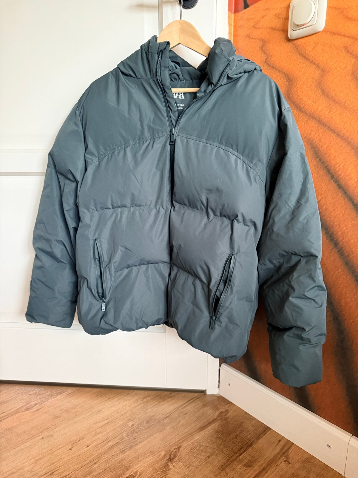 ZARA Jongens Winterjas Maat 164 Donker Groen/Grijs, Ophalen of Verzenden, Zo goed als nieuw, Jongen, Jas