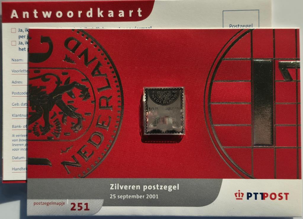 12,75 Gulden Postzegelmap 251 – Nederland 2001 – .999 Zilver, Postzegels en Munten, Ophalen, Na 1940, Postfris