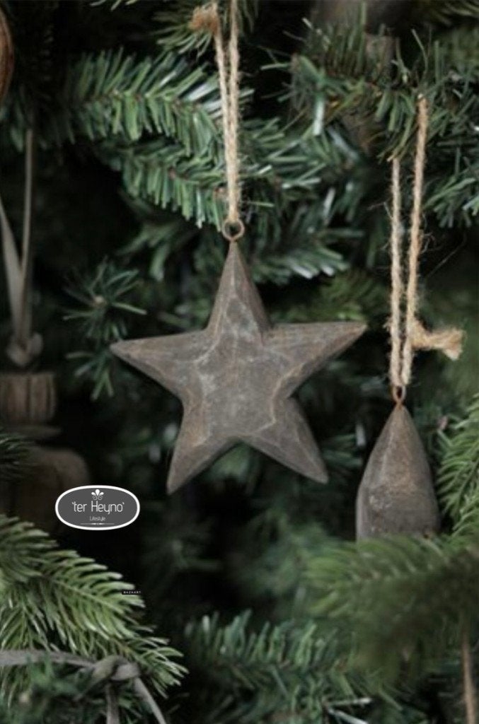 Houten ster aan touw L kerst hout stoer sober landelijk